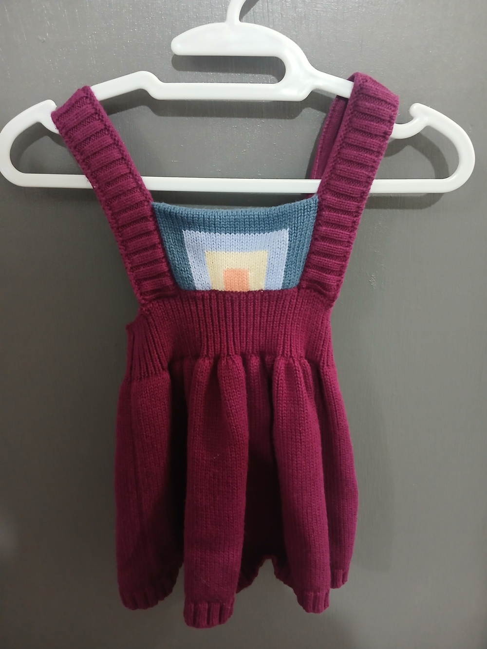 Tea Collection Plum Knit Pinafore Dress with Colorblock Panel